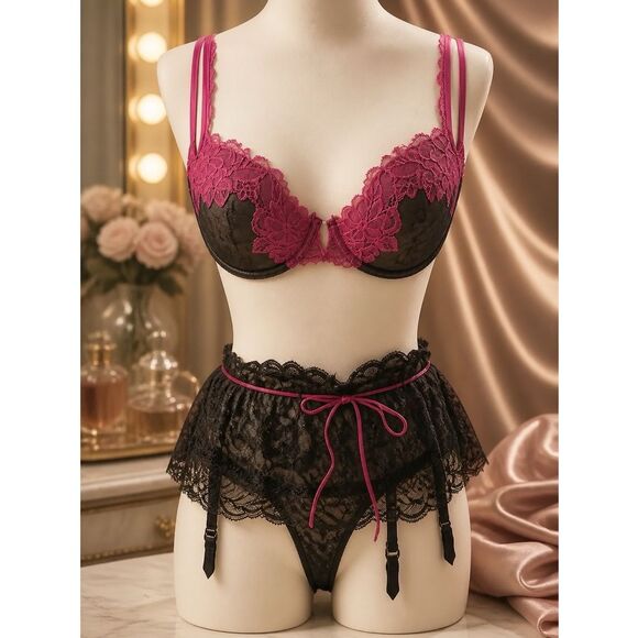 Victoria's Secret Other - Brown and Pink Bra a Skirted V-String Vintage NWT